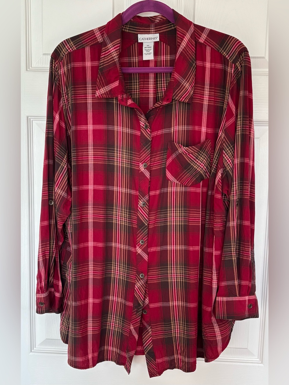 Catherines Red and Black Plaid Button-Down Shirt